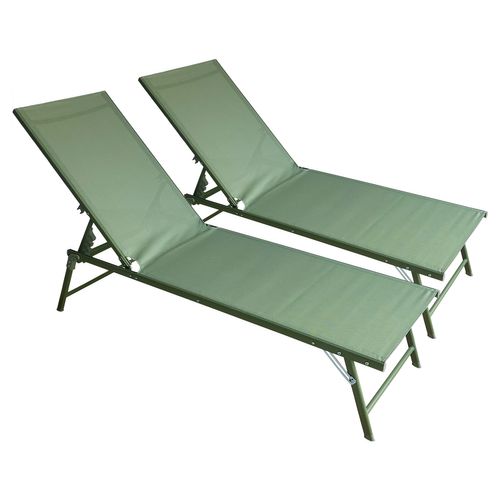 Lot De 2 Bains De Soleil Pliants Sicilia En Textilène Vert Sauge