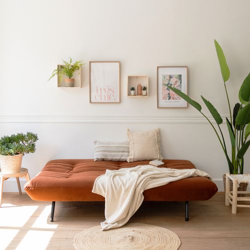 Canapé Convertible 3 Places En Velours Terracotta Anatole