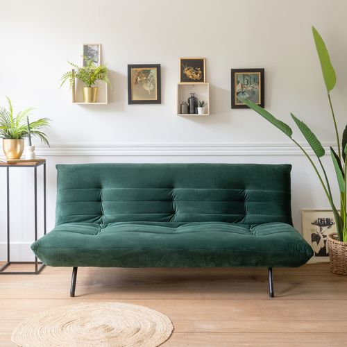 Canapé Convertible 3 Places En Velours Vert Anatole