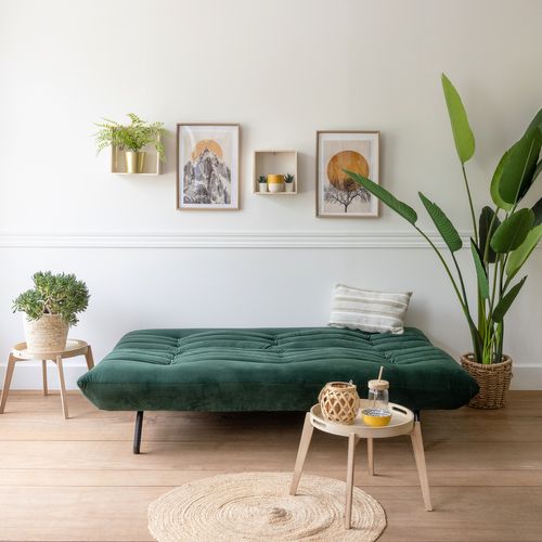 Canapé Convertible 3 Places En Velours Vert Anatole