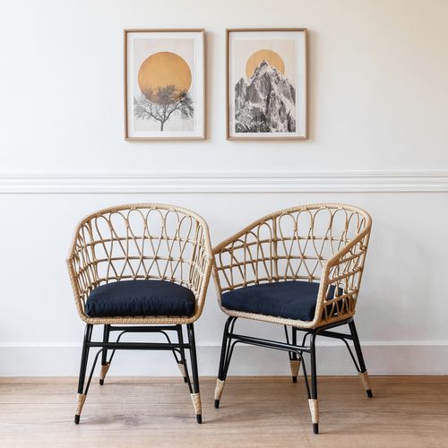 Lot De 2 Fauteuils En Rotin Synthétique Avec Coussins Aiko