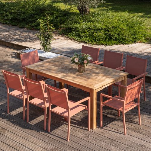 Salon De Jardin En Teck Java Avec Chaises En Aluminium Terracotta - 8 Places