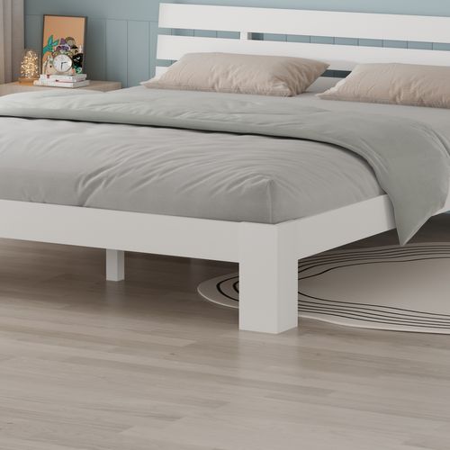 Lit En Bois Avec Tête De Lit 160x200cm Blanc Finn