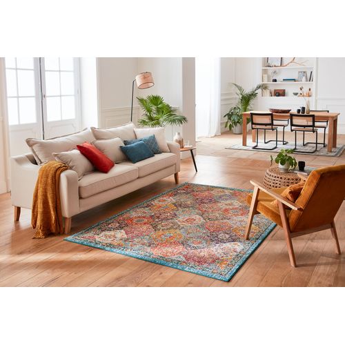 Tapis Ema Vintage 120x170 Cm Bleu, Beige Et Rouge