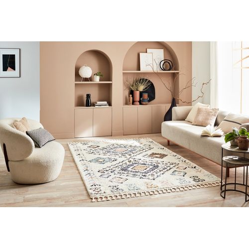 Tapis De Salon Laine Franges Crème  120x170 Cm