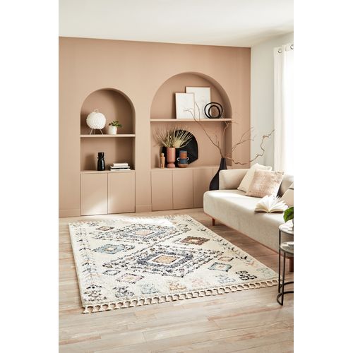 Tapis De Salon Laine Franges Crème  120x170 Cm