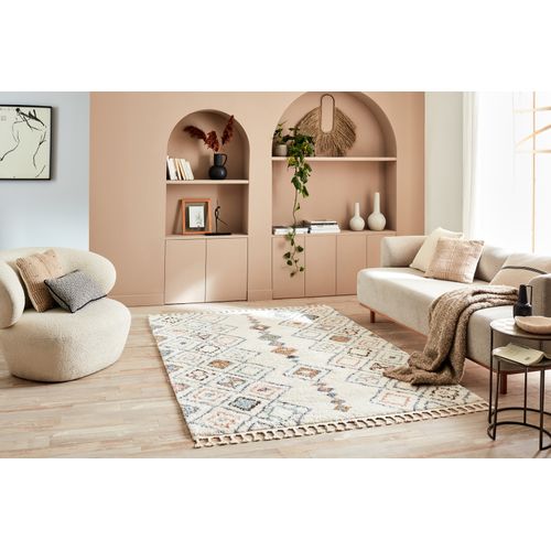 Tapis De Salon Laine Franges Crème  Polypropylène 80x150 Cm