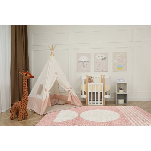 Tapis Enfants Rectangle Shaggy Motifs Géométrique - Aquarelles - 80x150 cm - Rose