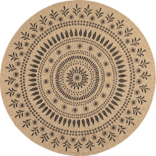 Tapis De Salon Intérieur Extérieur Rectangle Nature  Aspect Jute Noir 120x120cm