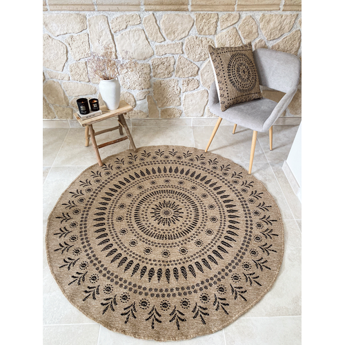 Tapis De Salon Intérieur Extérieur Rectangle Nature Aspect Jute Noir 160x160cm