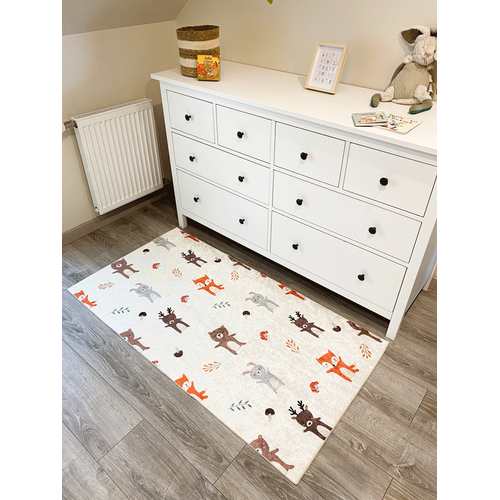 Tapis Chambre Enfant Motif Animaux - 80x150 Cm - Happy - Crème