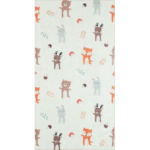Tapis Chambre Enfant Motif Animaux - 80x150 Cm - Happy - Crème