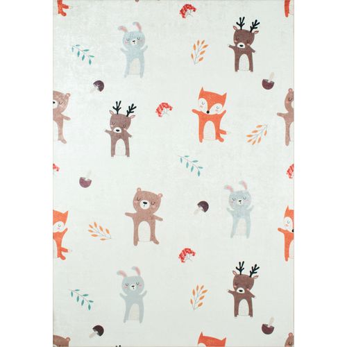 Tapis Chambre Enfant Motif Animaux - 120x160 Cm - Happy - Crème