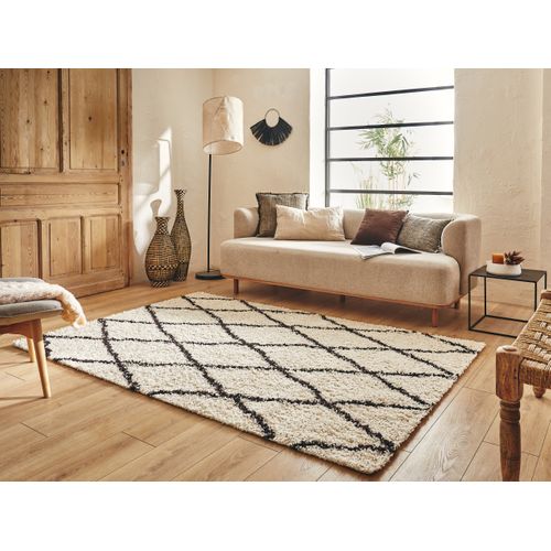 Tapis De Salon Motif Berbère Laine Artificielle Asma 80x140cm Crème