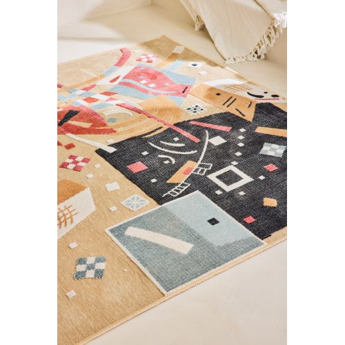 Tapis Intérieur Extérieur à Motif Cubique Beige 266x380 Cm