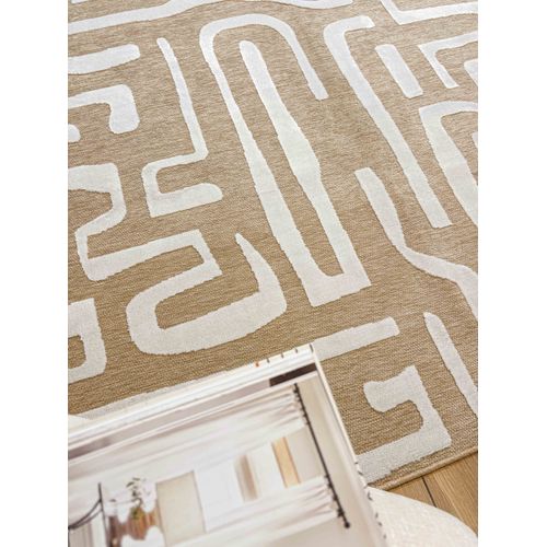 Tapis Intérieur Extérieur à Motif Labyrinthe Beige 266x380 Cm