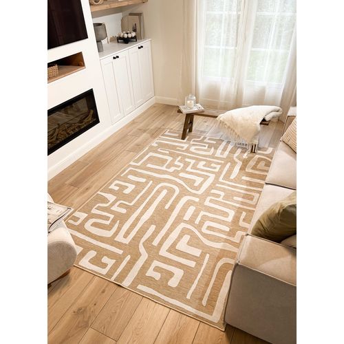 Tapis Intérieur Extérieur à Motif Labyrinthe Beige 266x380 Cm