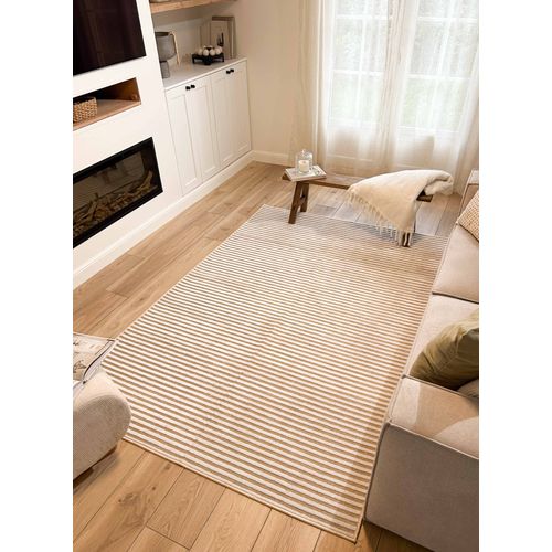 Tapis Intérieur Extérieur à Motif Rayures Beiges 190x290 Cm