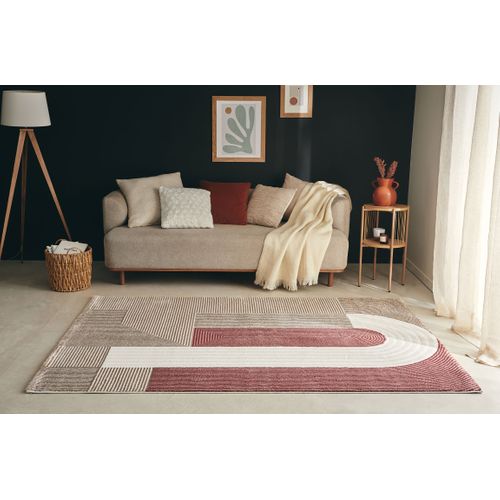 Tapis De Salon Memphis Géométrique Rouge 120x160