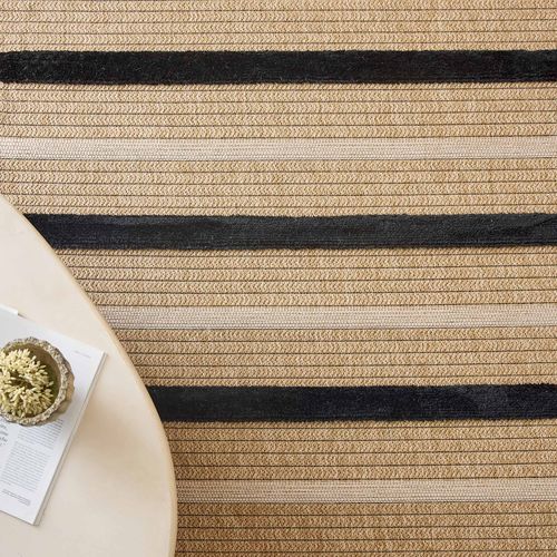 Tapis De Salon Aspect Jute à Motif Rayures Noir 80x150 Cm