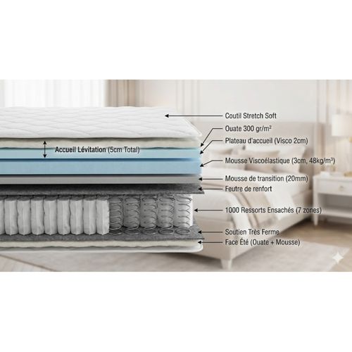 Matelas Essenzia Levitation Très Ferme 1000 90x200 Ressorts
