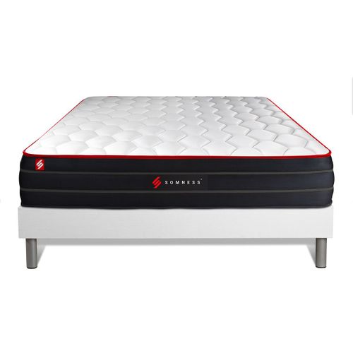 Ensemble Matelas Ressorts Ensachés Et Mémoire De Forme 160x200 Boost Ep:26cm - Sommier Blanc