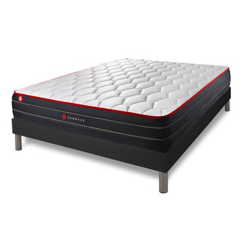 Ensemble Matelas Boost 160x200 + Sommier Noir + Couette + 2 Oreillers - Ressorts Ensachés Et Mémoire