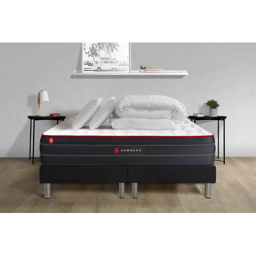 Ensemble Matelas Boost 200x200 + Double Sommiers Noir 100x200 + Couette + 2 Oreillers - Ressorts Ens