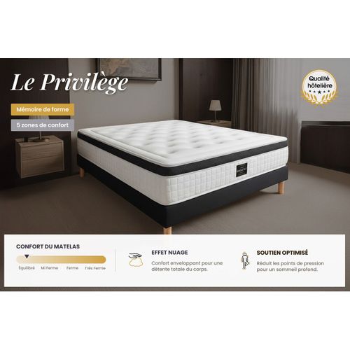 Ensemble Matelas Mémoire De Forme 180x200 Privilège Ep:26cm - Sommier Noir