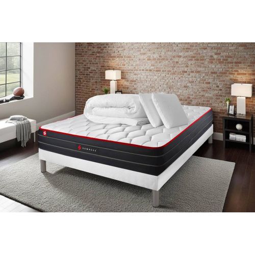 Ensemble  160x200 Matelas Boost Ressorts Ensachés Et Mémoire De Forme + Sommier Kit Blanc + Couette