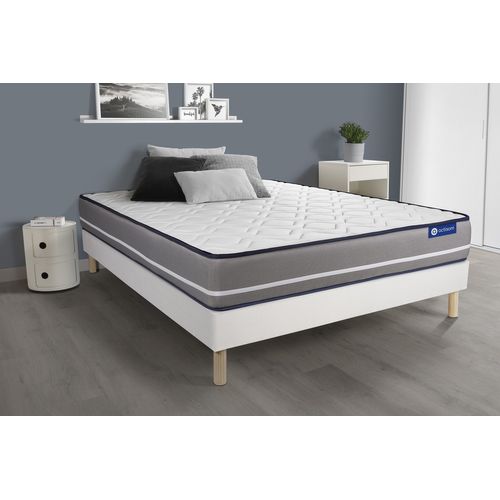 Ensemble Matelas Ressorts Ensachés 200x200 Actiflex Pur Ep:20 Cm - Sommier Kit Blanc
