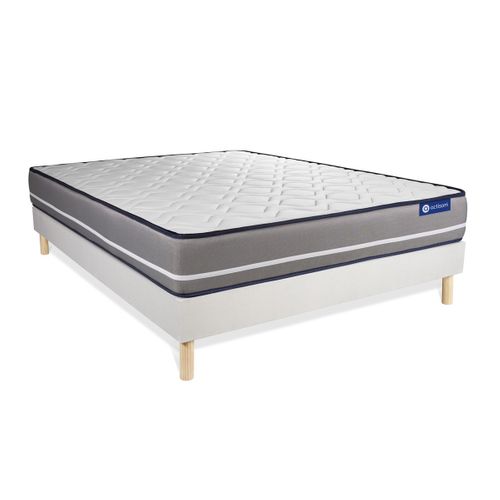 Ensemble Matelas Ressorts Ensachés 200x200 Actiflex Pur Ep:20 Cm - Sommier Kit Blanc