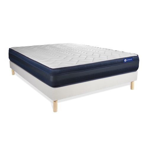 Ensemble Matelas Mémoire De Forme 140x200 Actimemo Tech Ep:24 Cm - Sommier Kit Blanc