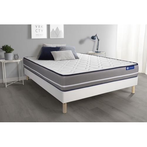 Ensemble Matelas Mémoire De Forme 140x190 Actimemo Pur Ep:20 Cm - Sommier Kit Blanc