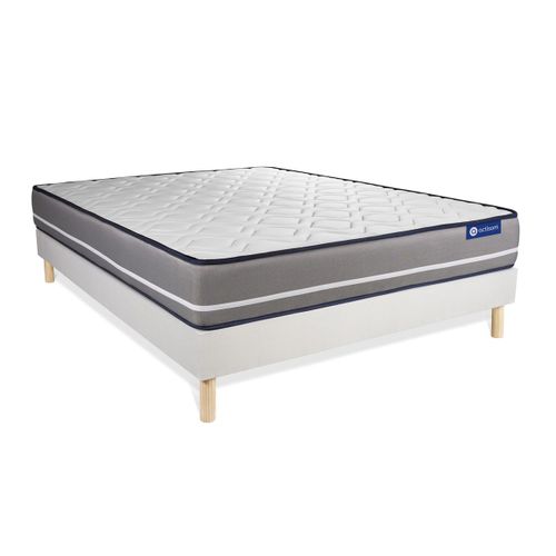Ensemble Matelas Mémoire De Forme 140x190 Actimemo Pur Ep:20 Cm - Sommier Kit Blanc