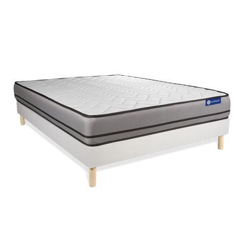 Ensemble Matelas Mémoire De Forme 140x190 Actimemo Night Ep:20 Cm - Sommier Kit Blanc