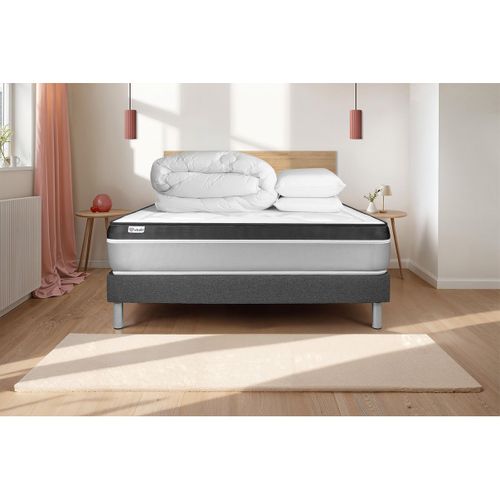Ensemble Vital Ergo 200 X 200 Cm Sommier Kit Gris - Mousse Polyuréthane à Mémoire De Forme