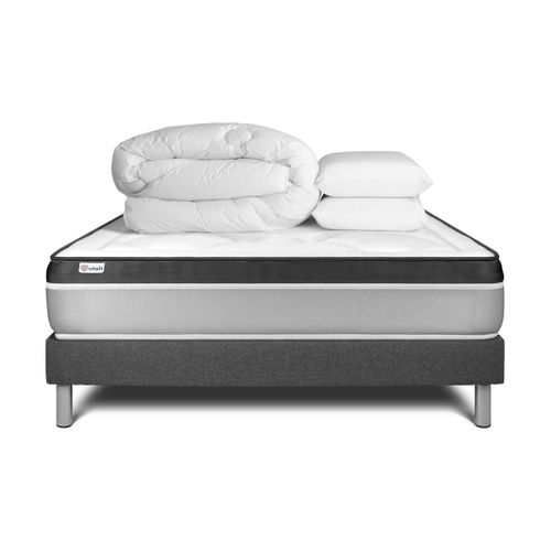 Ensemble Vital Ergo 200 X 200 Cm Sommier Kit Gris - Mousse Polyuréthane à Mémoire De Forme