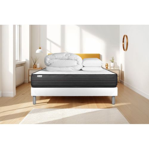 Ensemble Vitalpower 160 X 200 Cm Sommier Kit Blanc - Mousse Polyuréthane à Mémoire De Forme