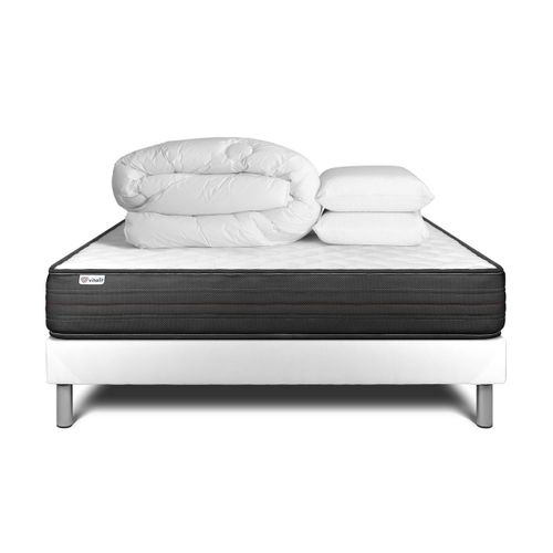 Ensemble Vitalpower 160 X 200 Cm Sommier Kit Blanc - Mousse Polyuréthane à Mémoire De Forme