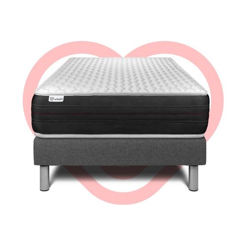 Ensemble Matelas Ressorts Ensachés 90x200 Vitalspring Ep:22 Cm - Sommier Kit Gris