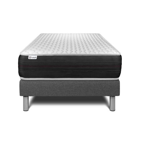 Ensemble Matelas Ressorts Ensachés 90x200 Vitalspring Ep:22 Cm - Sommier Kit Gris
