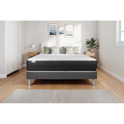 Ensemble Matelas Ressorts Ensachés 90x200 Vitalspring Ep:22 Cm - Sommier Kit Gris