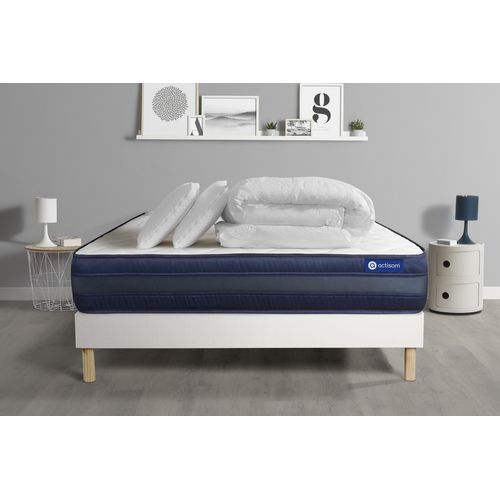 Ensemble  Matelas Actimemo Tech 140x190 Mémoire De Forme 5zones De Confort + Sommier Kit Blanc + 2or