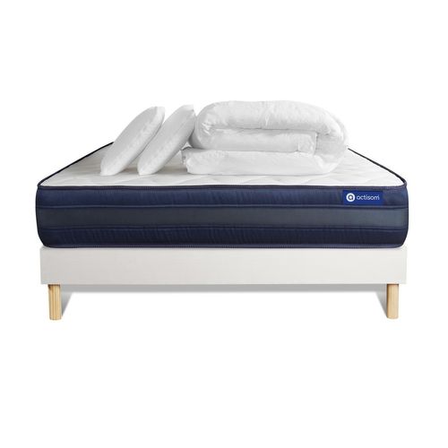 Ensemble  Matelas Actimemo Tech 140x190 Mémoire De Forme 5zones De Confort + Sommier Kit Blanc + 2or