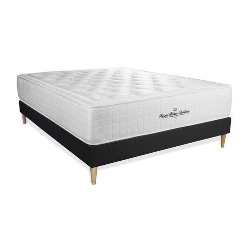 Ensemble Matelas à Mémoire De Forme Maxi Épaisseur Buckingham 160x200cm Sommier Kit Noir + 2 Oreille