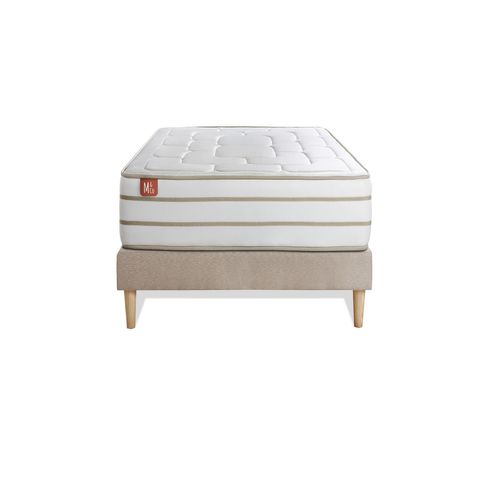 Ensemble Matelas Mémoire De Forme 90x190 Le Douillet Ep:26 Cm - Sommier Kit Beige