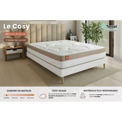 Ensemble  Matelas Le Cosy 160x200cm Mémoire De Forme - Ep. 30cm + Sommier Beige - Mémoire De Forme