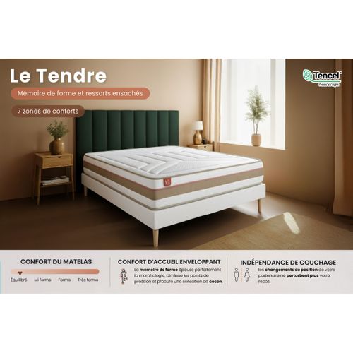 Matelas Ressorts Ensachés Et Mémoire De Forme 160x200 Le Tendre - Ep: 28cm - Confort Equilibré