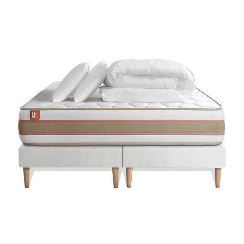 Ensemble  Matelas Le Délicat 160x200 Ressorts Ensachés Et Mémoire De Forme + Double Sommiers Blanc -
